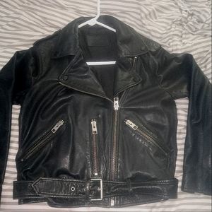 All Saints Balfern Belted Hem Leather Biker Jacket